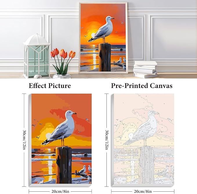 Fountor Seagull Framed Paint by Numbers Kit for Adults Beginner 8x12 Inch