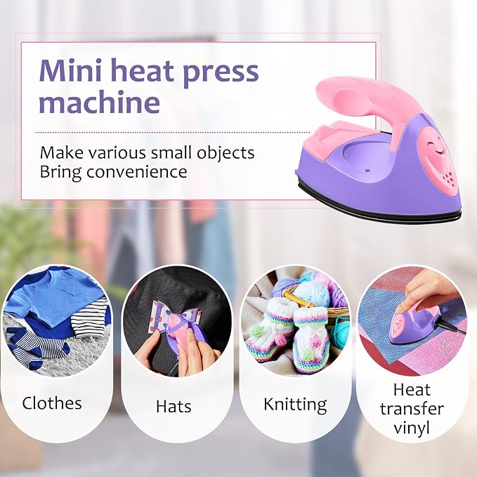 Honoson Mini Craft Iron with Charging Base Tiny,Dark Pink, Light Purple