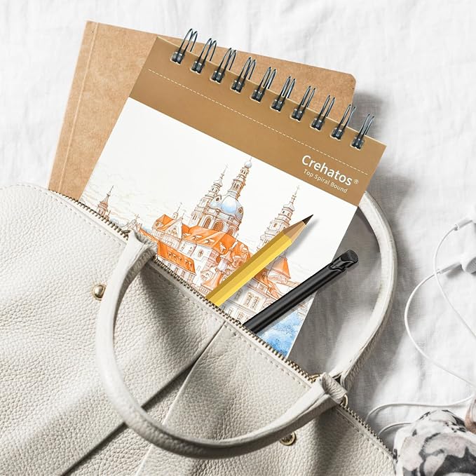 Crehatos 5.5" x 8.5" Small Sketch Book, Top Spiral Bound Sketch Pad, 100 Sheets Each 68lb/100gsm Drawing Paper, 2 Pack | Top Spiral Bound Sketch Pad, 68lb/100gsm Drawing Paper for Dry Media