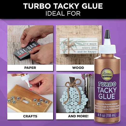 Aleene's Turbo Tacky Glue for Crafts in Always Ready Bottle, Strong Bond Adhesive, Nontoxic, Dries Clear, 4 fl oz 3-Pack