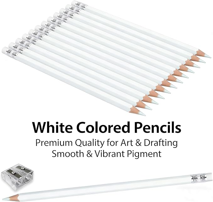 Adhere 25pcs Checking Pencils Erasable colored Pencils Pre-Sharpened #2 HB,for Checking Tests Grading,Map Coloring, editing Office Favors,including a Free sharpener. (White)