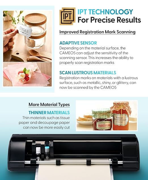 Silhouette America Cameo 5 Alpha (α) - Smart Cutting Machine for Print & Cut - Quiet Operation with AutoBlade, Studio Software, Cutting Mat- Matte Black (Machine)