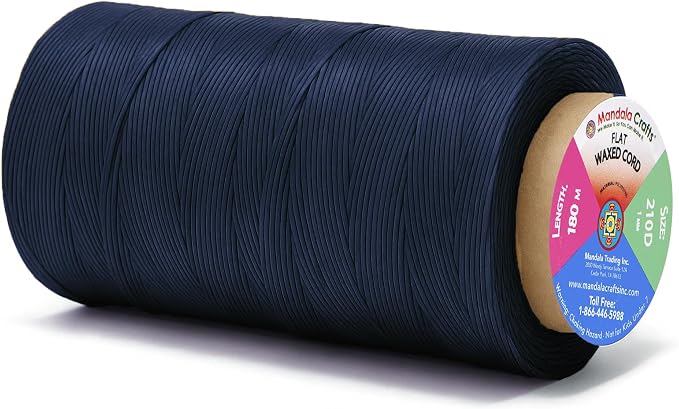 Mandala Crafts 210D 1mm Navy Blue Flat Waxed Thread for Leather Sewing
