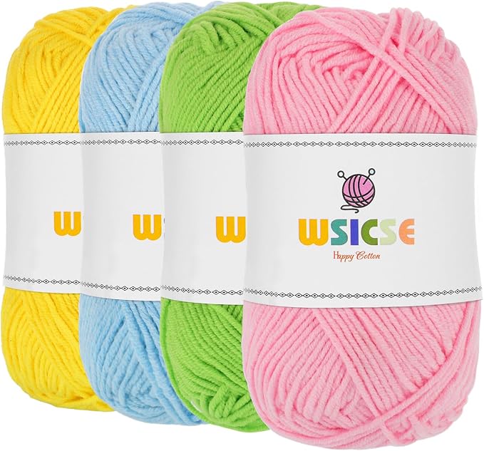 4 Pack Crochet Yarn, 560 Yard Soft Macaron Yarn for Crocheting Decor Gifts | 60% Cotton, 40% Polyester, 4 x 50G Skeins, for Crochet and Knitting, Soft, Durable, for 3-4 mm Needles, 2-3 mm Crochet Hooks