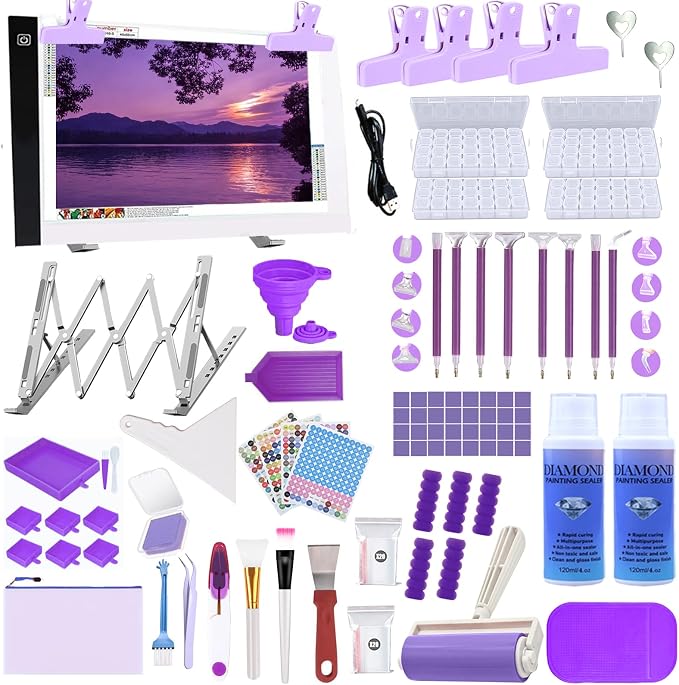 DNSGOOR 244Pcs Diamond Art Accessories Kit with A2 LED Light Pad