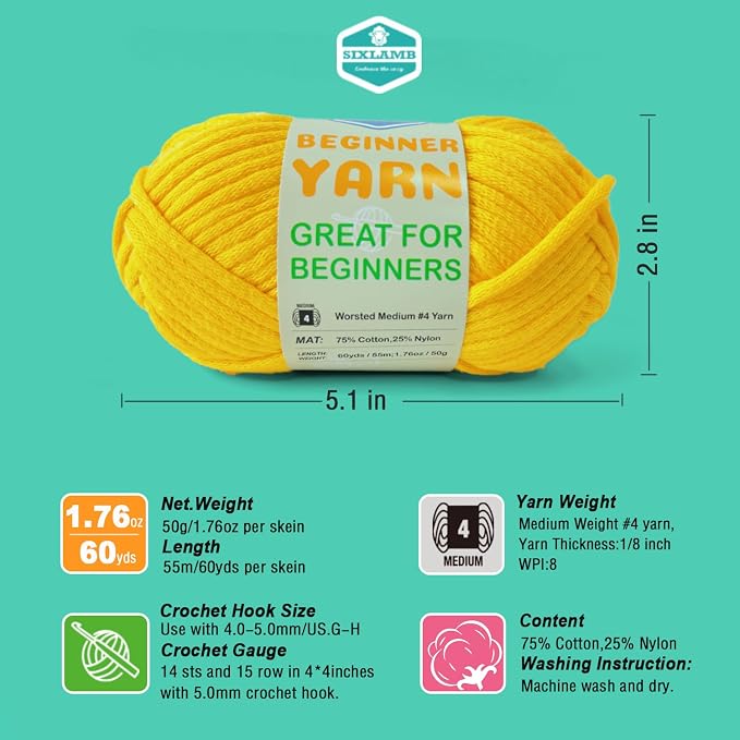3 * 50g/1.76oz Yarn for Crocheting and Knitting, 3 * 60yds Beginner Yarn with Easy-to-See Stitches; Worsted-Weight Medium #4;Amigurumi-Friendly Crochet Kit(Violet+Yellow+Blushing Blue)