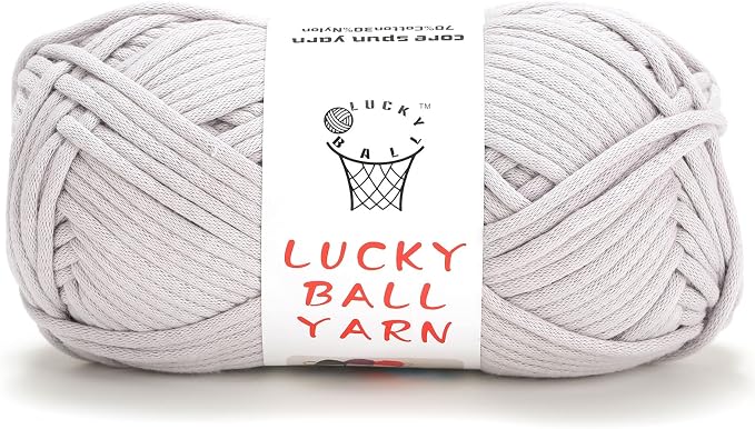 LUCKY BALL Yarn for Crocheting, 100g / 109 yd 70% Cotton 30% Nylon #5 Bulky Tube Yarn, Soft Crochet & Knitting Yarn for Bags, Hats, Socks, Sweaters, Blankets(Grey)