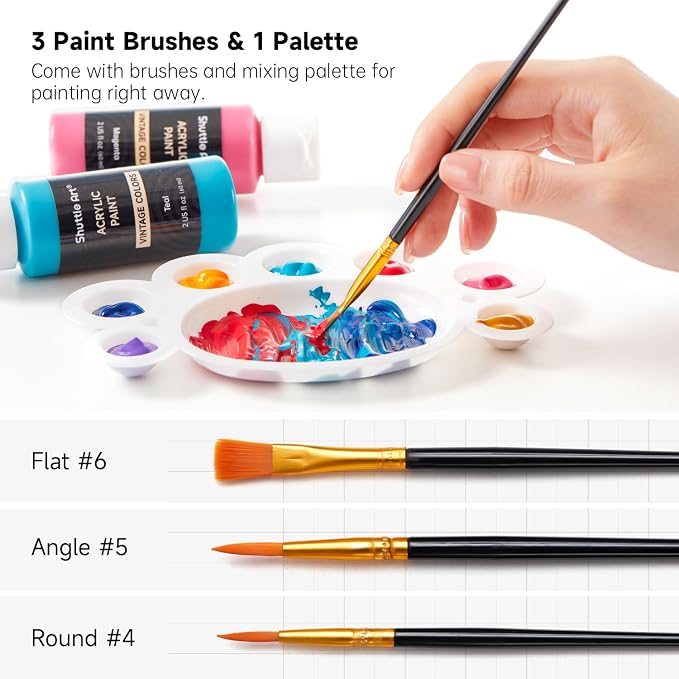 Shuttle Art Acrylic Paint Set, 25 Vintage Colours, 2oz/60ml Bottles, Rich Pigmented, Premium Acrylic Paints for Artists, Beginners and Kids on Rocks Crafts Canvas Wood Ceramic