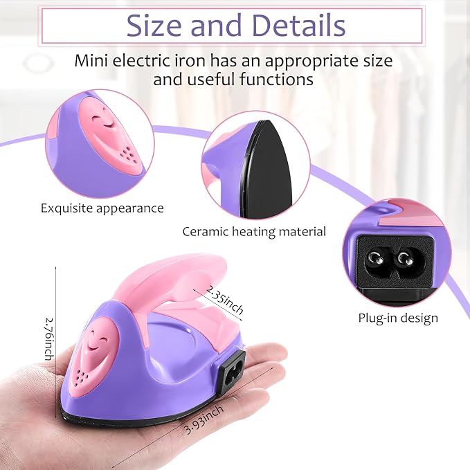 Honoson Mini Craft Iron with Charging Base Tiny,Dark Pink, Light Purple