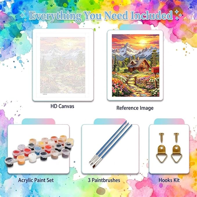 Landscape Paint by Numbers for Adults, Paint by Number 16x20 inch | House Paint by Numbers Kit for Adults, Landscape Acrylic Painting by Numbers for Gift Home Wall Decor (without Frame)