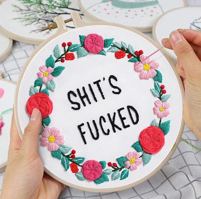Louise Maelys Funny Floral Embroidery Kit for Beginners DIY Decor | A Complete Set With Cross Stitch Kits for Adults to Explore Relaxing Crafts. Needlepoint Kit for Creative DIY Projects