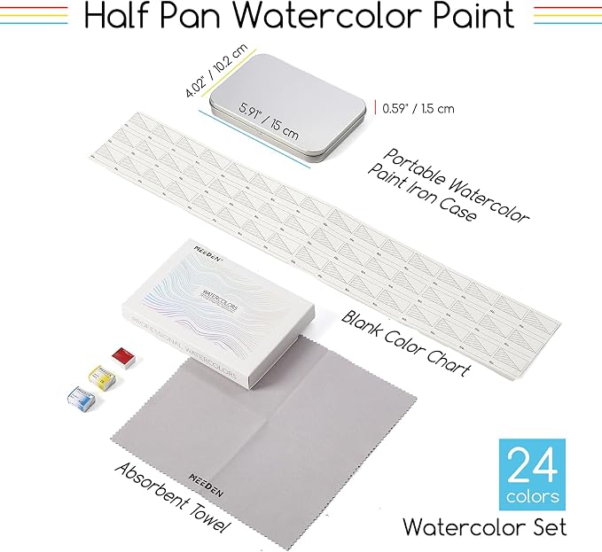 MEEDEN Professional Watercolor Paint Set: 24 Colors Semi-Moist Sets