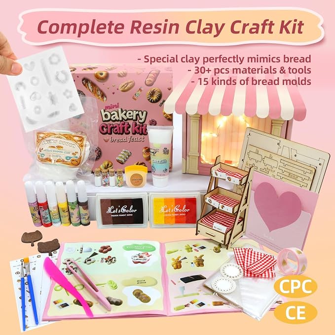 iLAND Craft Sets for Girls Ages 8-12 Creative Clay Bakery Crafting Kit, Fun DIY Arts and Crafts for Kids 8-10, Family Game Night Activities, Cute mini food Tween Girl Toy Birthday Gifts for 9 Year Old