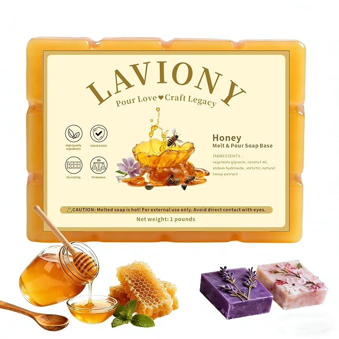 Melt and Pour Soap Base, Pre-Cut DIY Soap Bars Craft, 1LB Honey