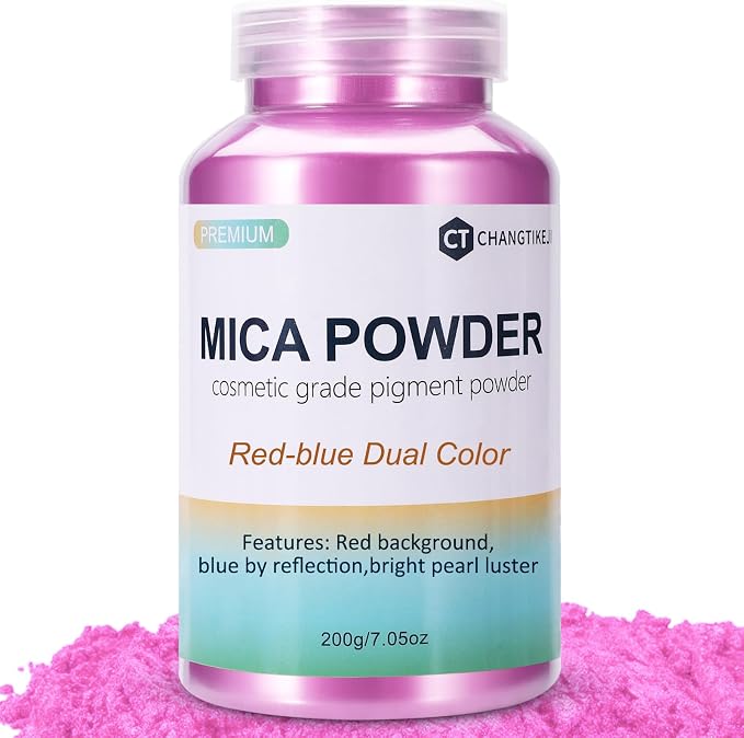 Mica Powder,7.05OZ（200g）,Red-Blue Dual Color Mica Powder Pigment for Epoxy Resin，Lip Gloss，Car Paint，Dye，Soap Making，Nail Polish,Epoxy Resin,Candle Making,Bath Bombs