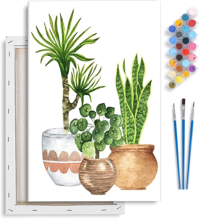 Yezavesu Framed Paint by Numbers Kit for Adults Beginner & Kids Ages 8-12, Easy Green Plant Paint by Numbers with Frame, DIY Number Painting for Adults Plants for Home Wall Decor Gift 8X 12 inch | With Frame Canvas 8x12 inch, DIY Acrylic Painting by Nu...