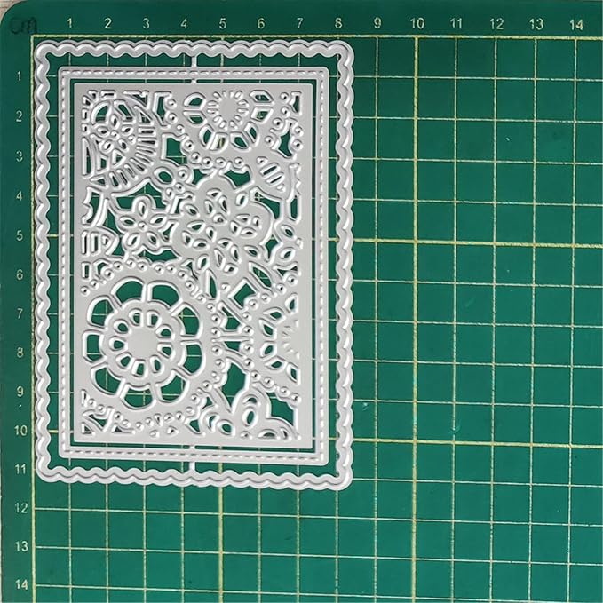 Cutting Dies 3D Background Frame Metal Stencils Scrapbooking Tools DIY Craft Carbon Steel Embossing Template for Paper Card Making Album Arts Supplies (Frame C-Flowwr 8.4x11.1cm), XMEI000580