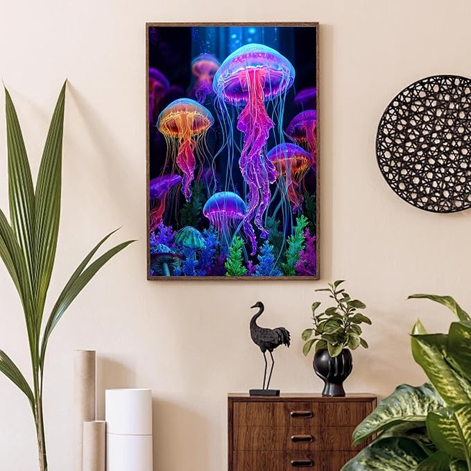 AIBOERL Diamond Art Kits for Adults，Jellyfish Diamond Painting Wall Decor | Round Drill Jellyfish Diamond Painting for Beginners DIY Rhinestone 5D Diamond dots(Gemstone Craft)Wall Art Gift 12x16IN