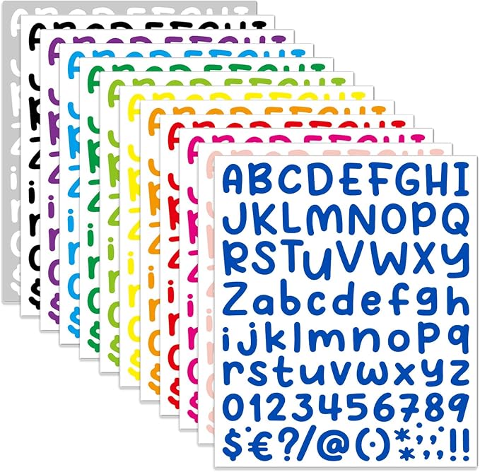 Vinyl Sticker Decals, 972 Alphabet Stickers 12 Sheets in 12 Colors, Waterproof Decals for Sign, Notebook, Classroom Decor, Door, Mailbox Numbers Labels DIY Crafts Art Making