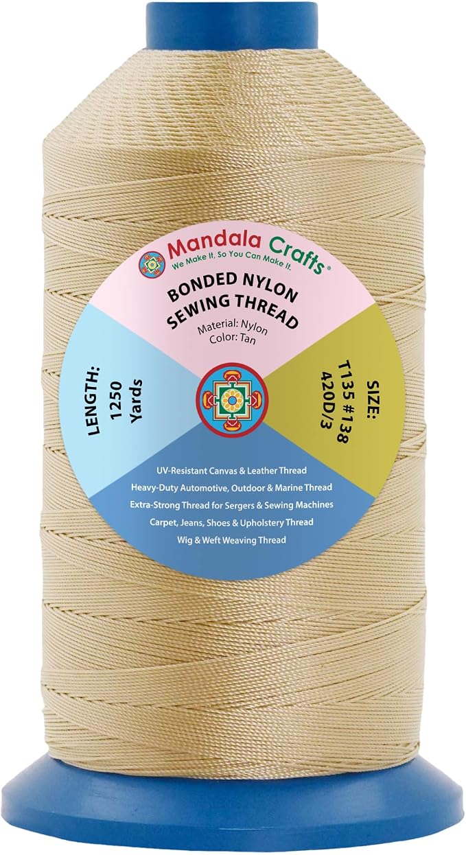 Mandala Crafts Size 138 420D T135 Tan Bonded Nylon Thread, 1250 YDs