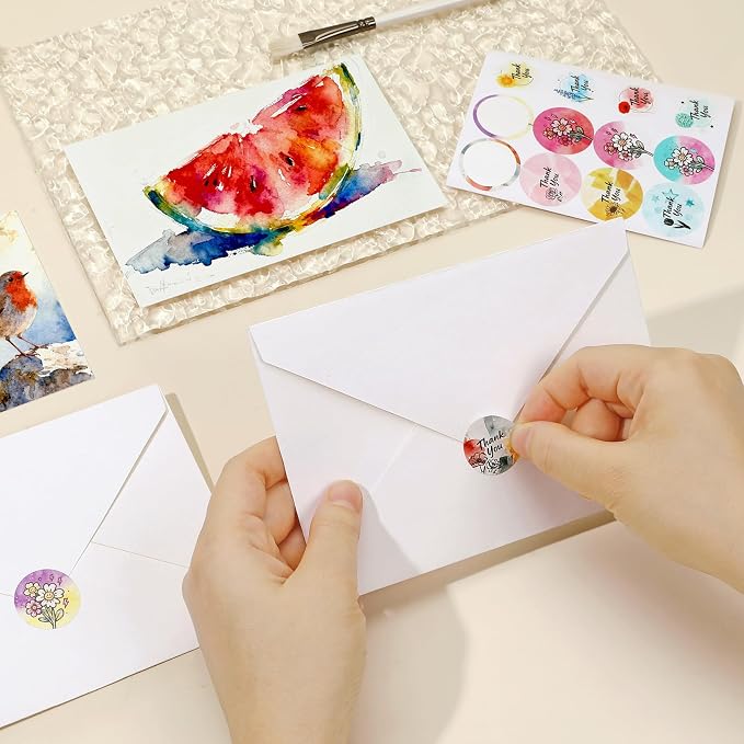 36 Sets Flat Watercolor Cards with Envelopes & Seals – 4 x 6 Inches Pure Cotton 300gsm Cold-Pressed Acid-Free Paper for Mother's Day, Wedding, Graduation, Thank You Notes & Postcards