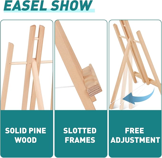 ESRICH 2 PCS 16in Wood Easels, Tabletop Easel for Painting Party | Paint Easel for Display Canvas, Photos, Display Tripod Holder Stand for Students Kids