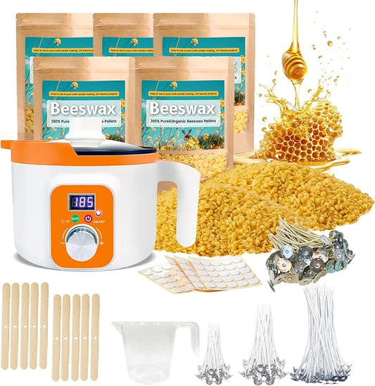 Ksedcon Beeswax for Candle Making Kit, 5lb Beeswax to Make Candles Include Bees Wax with Digital Wax Melter, Candle Wicks, Stickers, Candle Making Kit for Adults