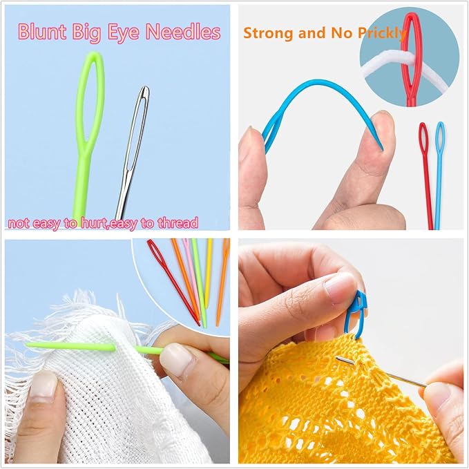 120 Pieces Knitting Crochet Locking Stitch Markers 10 Color,10 Pcs Large Eye Blunt Sewing Needles for Knitting Sewing Stitching Weaving with Storage Case