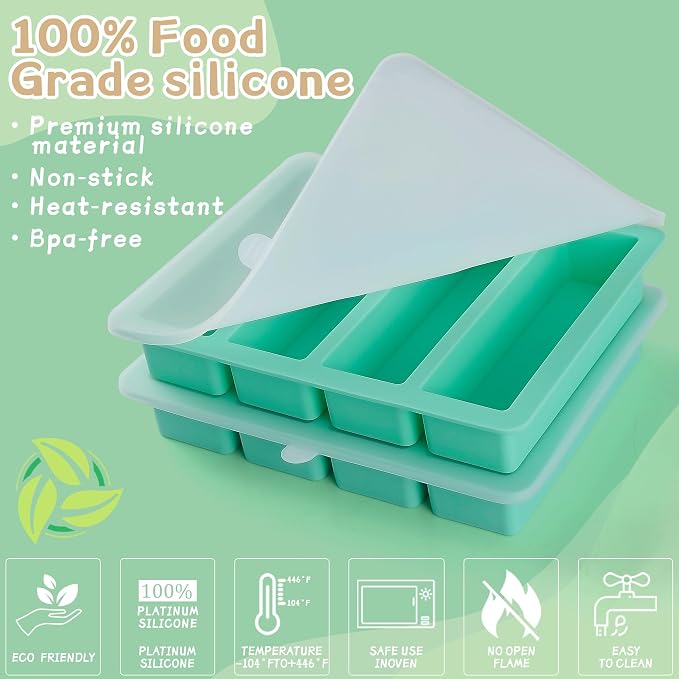Zorazio Silicone Butter Mold Tray with Lid-Large Cavity,2Pack Non-Stick Silicone Butter Maker,Butter Mold for Homemade Butter,Ideal for Energy Bar, Ice Cube