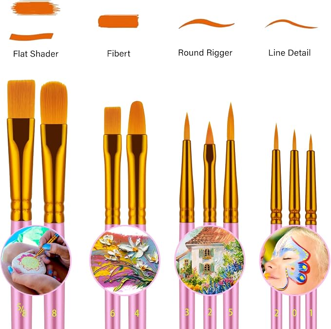 Artstorys Paint Brushes Set, 20 Pcs Acrylic Oil Watercolor Painting Brushes | Artist Paintbrushes (Nylon Hair Wood Handles) for Adult Drawing, Great for Face, Rock & Canvas, Arts Craft Supplies, Pink