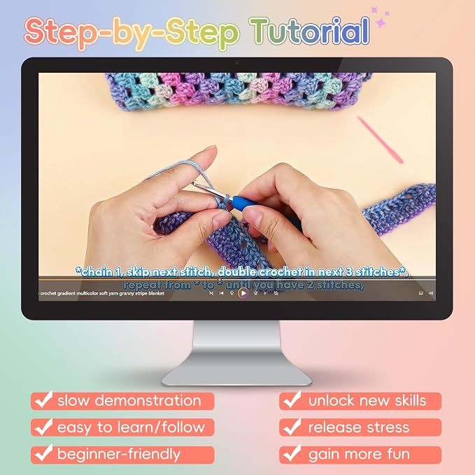 Aeelike Crochet Blanket Kit for Beginner, Easy Crochet Kits, Rainbow Gradient