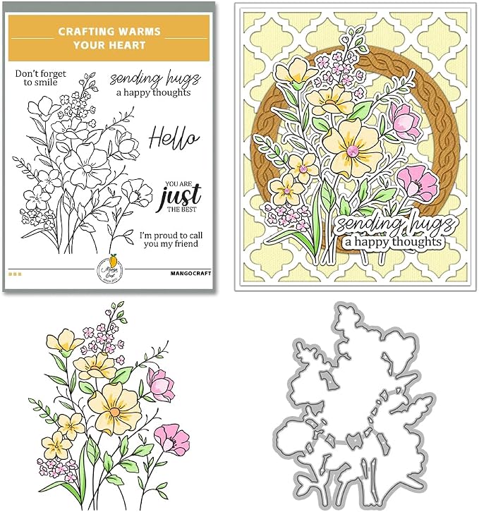 Clear Stamps and Metal Cutting Dies Set for Card Making Scrapbooking, DIY Craft Stamps and Dies Kit for Journaling, Albums, Greeting Cards, Holiday Cards, Birthday, Christmas (YX1915)