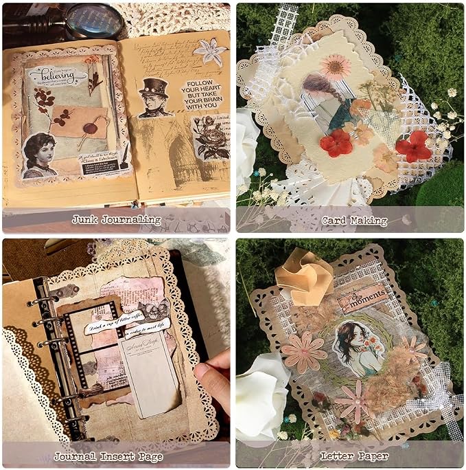 Vintage Lace Edge Scrapbook Paper, 30 Sheets, 3 Pack | 4.9 x 6.9 in Decorative Background Paper | Vintage Ephemera | Junk Journal Supplies | Collage & Paper Crafts
