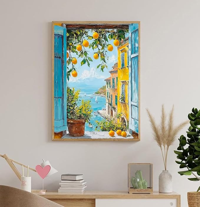 Accompany Wind Lemon Tree Diamond Art Kits for Adults, 5D Windowsill View Diamond Painting Kits for Beginners,DIY Round Full Drill Diamonds Gem Art Crafts for Home Wall Decor Gifts 12x16 Inch