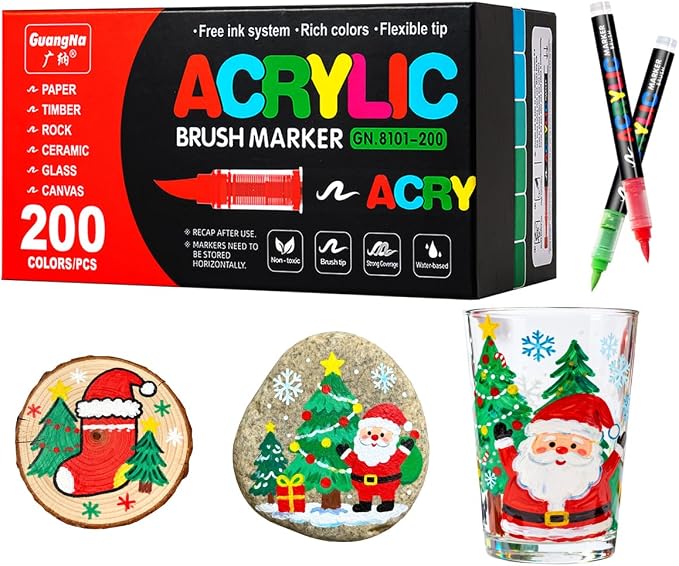 Acrylic Paint Markers, 200 Colors Acrylic Markers Set, Brush Tip