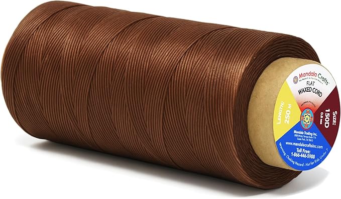 Mandala Crafts 150D 0.8mm Brown Flat Waxed Thread for Leather Sewing