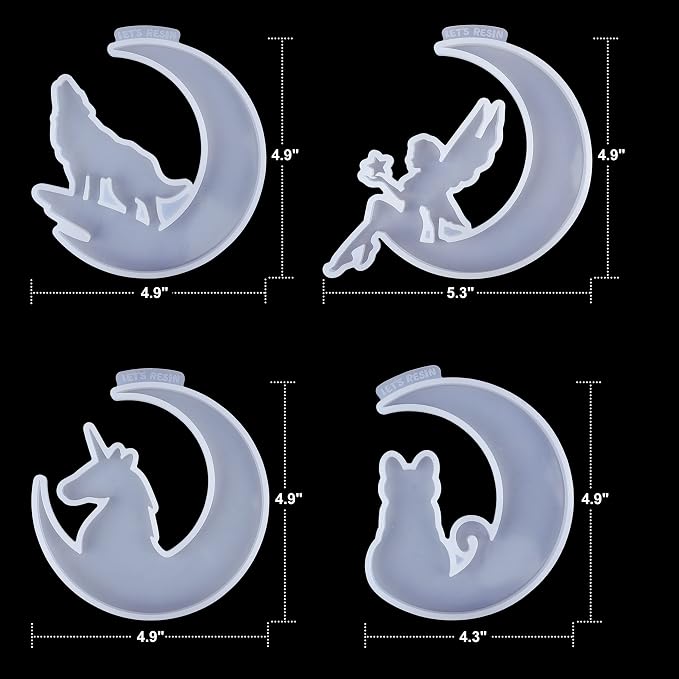 LET'S RESIN Resin Molds, Crescents Moon Molds, Epoxy Molds, Silicone Molds for Epoxy Resin, Wolf with Moon, Cat with Moon, Unicorn with Moon