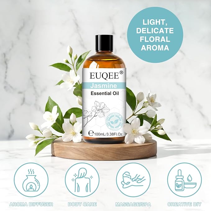 EUQEE 100ml Jasmine Essential Oil for Spray, Yoga 3.38 Fl Oz
