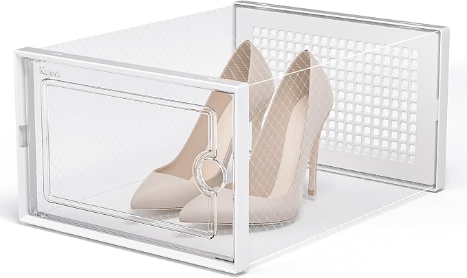 Kuject X-Large Shoe Storage Boxes 12 Pack, Clear Stackable Shoe Organizer