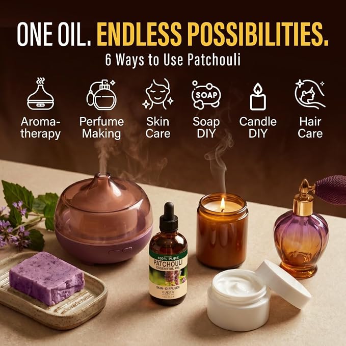 Kukka 100% Pure Patchouli Essential Oil for Skin, Diffuser, 4 Fl Oz | Concentrated Patchouli for Diffuser, Aromatherapy, Perfume and Body - GC/MS Tested, Steam Distilled, Glass Dropper