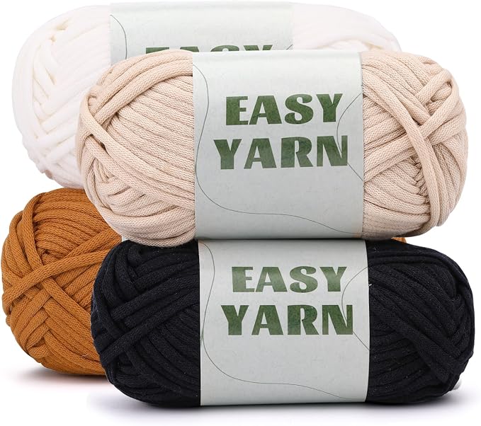 UzecPk 4 * 50g/1.76oz Crochet Yarn, 4 * 87yds Beginner Crochet Yarn | Beige Brown White Black Crochet Yarn for Beginners Easy-to-See Stitches Worsted-Weight Medium #4 Blend Crochet Kit Making