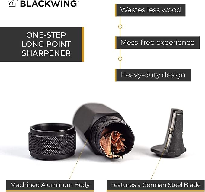 Blackwing One-Step Long Point Pencil Sharpener, German Steel Blade, Black