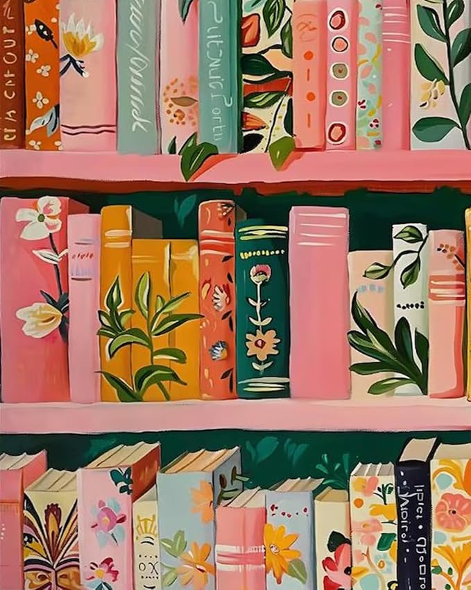 Mosaflare Bookshelf Paint by Numbers for Adults Beginner 16X20 inch | Adult Paint by Number Kits on Canvas, DIY Acrylic Oil Easy Painting by Numbers for Home Wall Decor (Without Frame)