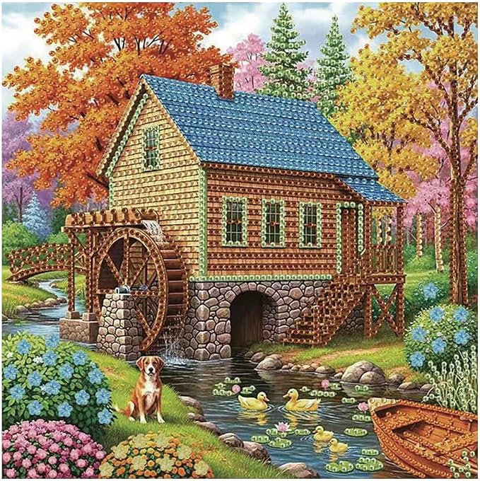 KUKUDEM Landscape Special Shape Diamond Art Kit for Adult Beginners,12×12In