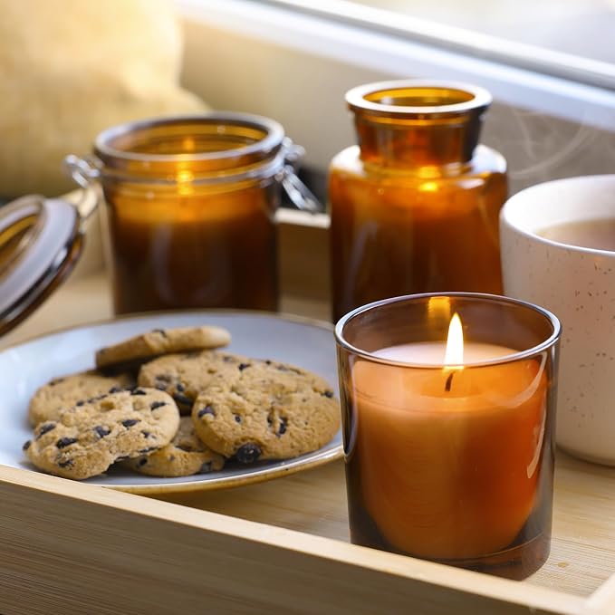 SHOWIN 10 OZ Thick Candle Jars for Making Candles 15 Pcs, Empty Jars with Wood Lids for Candle Making, Sample Container, Clear Brown