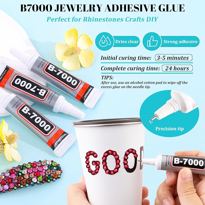 12100Pcs Resin Rhinestones for Crafting with 3Pcs 10ml B7000 Jewelry Glue, 2 Boxes Flatback Crystals Diamond (Dark Red) for Bedazzling Crafts DIY Nail Art，Non Hotfix Gems for Clothing Shoes