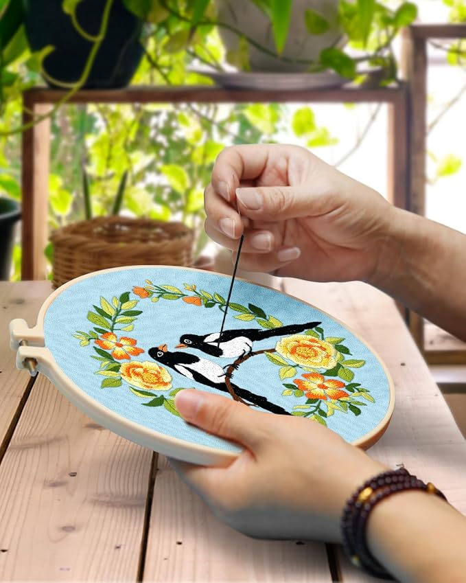 TINDTOP Embroidery Kit for Beginners Adult, Bird Embroidery Kit | Include Embroidery Cloth Hoops Threads for Craft Lover Hand Stitch with Embroidery Skill Techniques