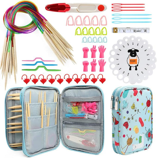 Lightweight Circular Knitting Needles Set, 31'' Bamboo Storage Organizer for Beginners, Round Knitting Needles with Sewing Tools Full DIY Craft Kits