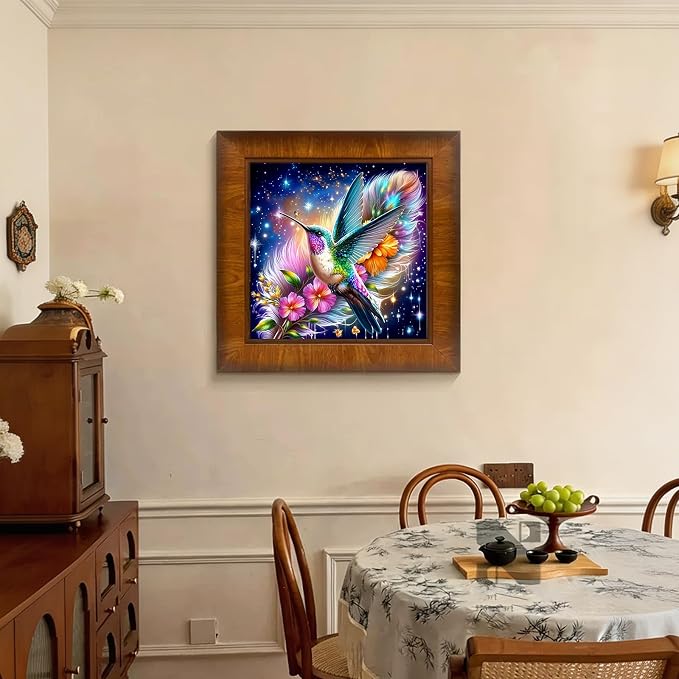 5D Hummingbird Diamond Art kits for Adults Beginners 13.8x13.8 Inch | Colorful Feather Galaxy Diamond Painting Kits DIY Full Round Drill Paint by Diamonds Dot Gem Art for Adults, Home Wall Decor