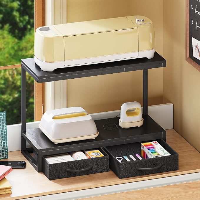 VENNQD Stand Compatible with Cricut Maker and Cricut Explore Air Series Stand Legs for 2 Cricut Machines Fully Open 2 Tier Desktop Craft Accessories Storage Organizer (Black)